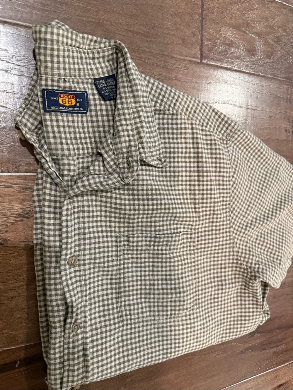 Vintage Route 66 Gingham Check Short Sleeve Button Down Linen - XL - Brown/Cream